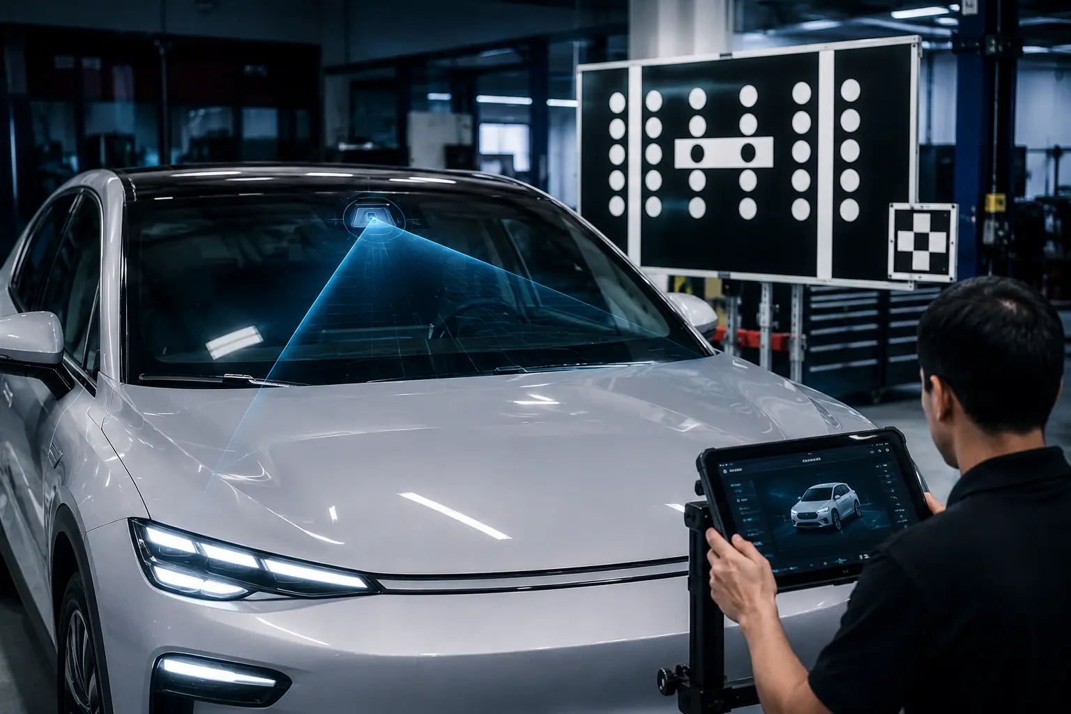 Ganti Kaca Depan Mobil Listrik (EV) & Premium: Mengapa Kalibrasi Sensor Kamera (ADAS) Sangat Penting?