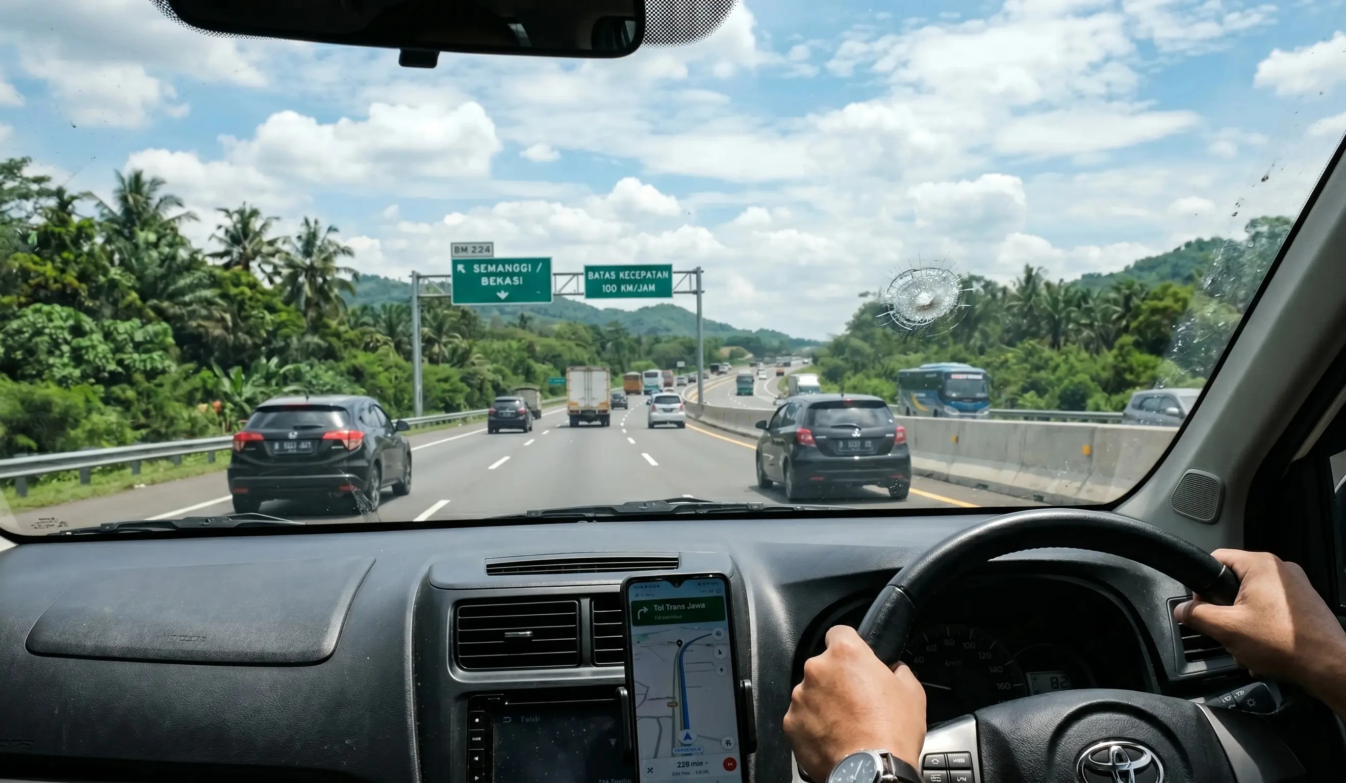 Kaca Mobil Pecah Kena Batu di Tol? Ini Langkah Pertama yang Wajib Dilakukan